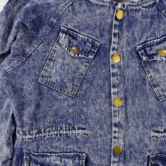 Vintage 90s Hooded Denim Jacket M/L | Stonewash Snap Front Festival Jacket Layer - Picture 7 of 16